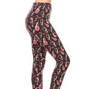 Black & Red Nailpolish Bottle Spa Full Length Leggings Size 2-10 NWT
